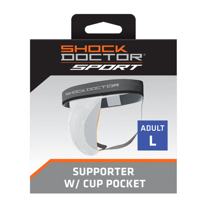 Sport Supporter with Cup Pocket, White, Size - Adult Large