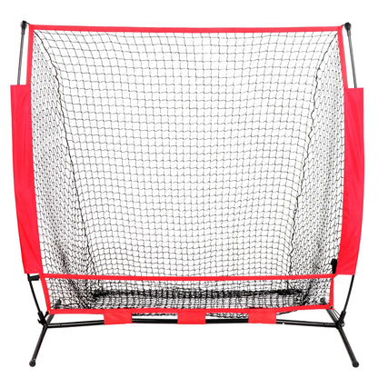5X5Ft Portable Baseball Net Softball Practice Net W/ Carry Bag Red & Black