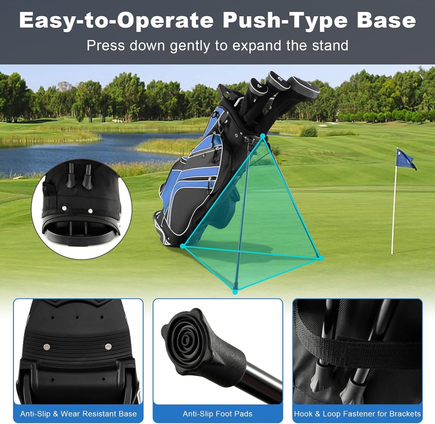 Golf Stand Bag, 6 Way Divider Golf Club Bag with 8 Pockets, Rain Hood, Umbrella Holder & Glove Sticker, Portable Lightweight Golf Bag for Men Women