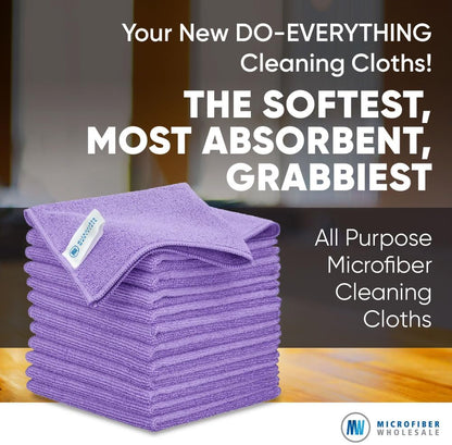 12" X 12" Buff Pro Multi-Surface Microfiber Cleaning Cloths | Purple - 12 Pack | Premium Microfiber Towels for Cleaning Glass, Kitchens, Bathrooms, Automotive, Supplies & Products