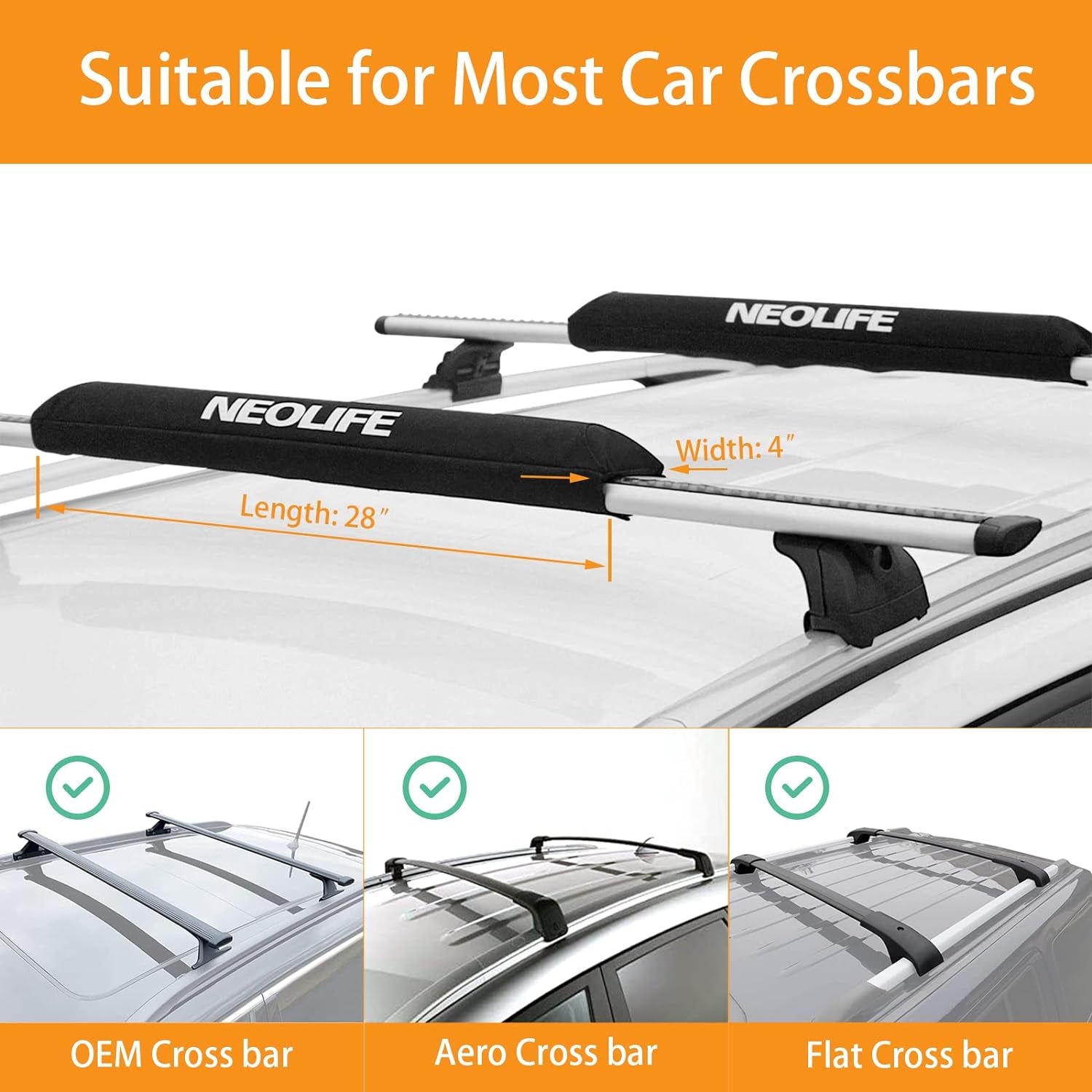 Soft Roof Rack Pads with Two 15 Ft Tie down Straps for Surfboard, SUP Paddleboar