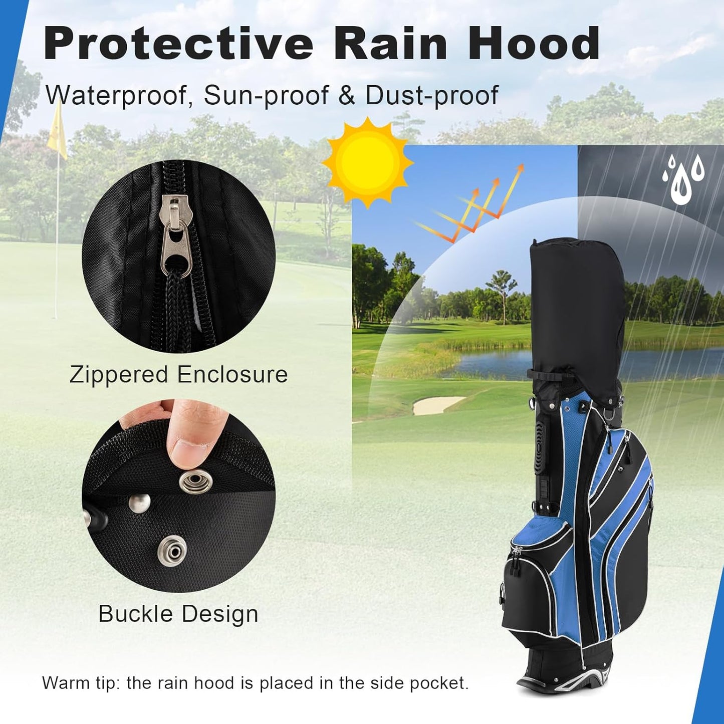 Golf Stand Bag, 6 Way Divider Golf Club Bag with 8 Pockets, Rain Hood, Umbrella Holder & Glove Sticker, Portable Lightweight Golf Bag for Men Women