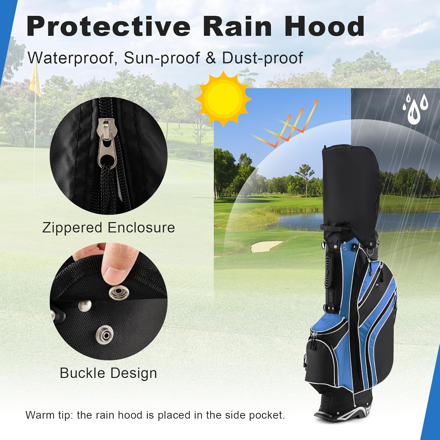 Golf Stand Bag, 6 Way Divider Golf Club Bag with 8 Pockets, Rain Hood, Umbrella Holder & Glove Sticker, Portable Lightweight Golf Bag for Men Women