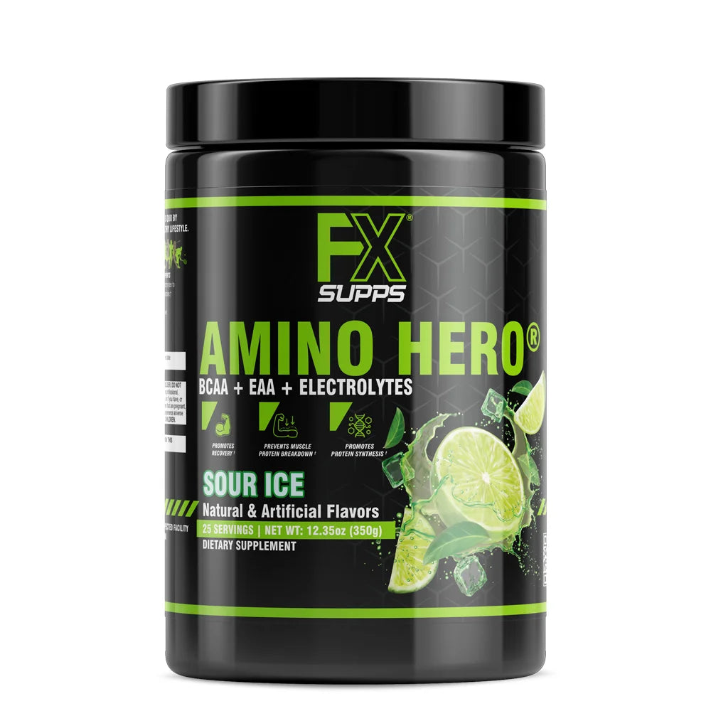 FX Supps Amino Hero BCAA Amino Acids Intra-Workout Powder, Sour Ice (Lemon Lime), 25 Servings
