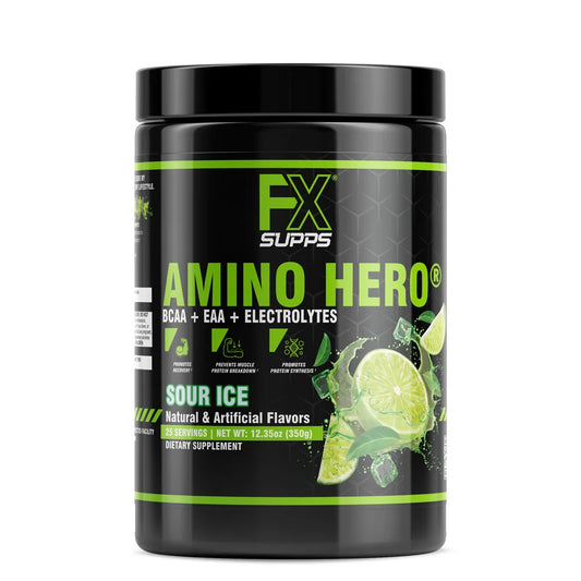 FX Supps Amino Hero BCAA Amino Acids Intra-Workout Powder, Sour Ice (Lemon Lime), 25 Servings