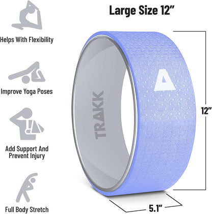 Sport 12 Inch Foam Roller Yoga Wheel for Back Pain Relief, Stretching, Tissue Massage, and Spinal Alignment, Supports 350 Pounds, Silver & Blue
