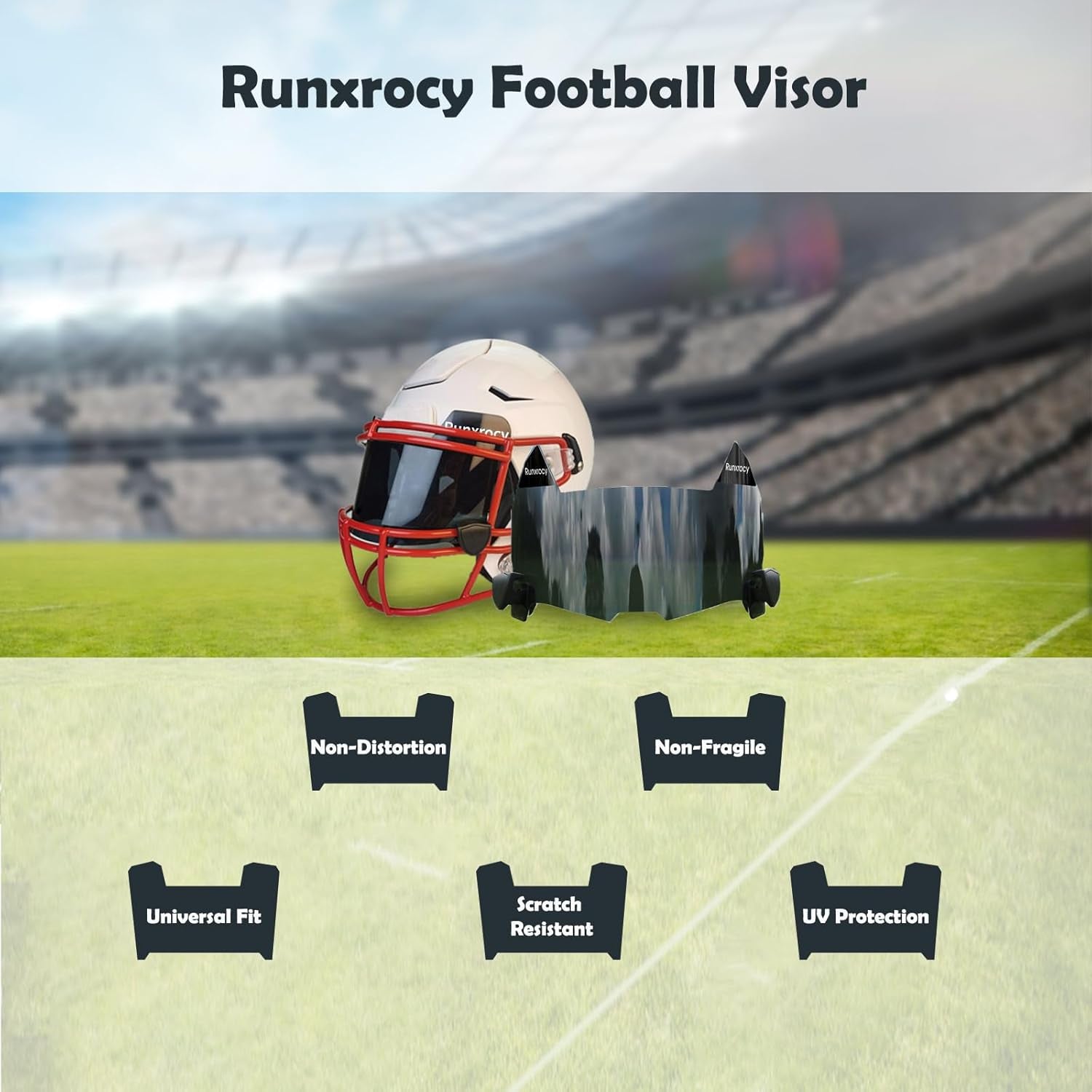 Football Visor Universal Fit Eye Protect Shield for Football Helmet with Visor Clips Scratch Resistance