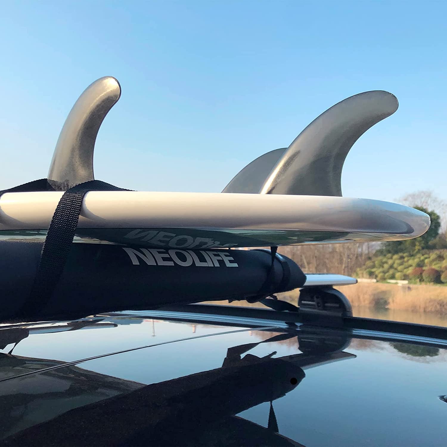 Soft Roof Rack Pads with Two 15 Ft Tie down Straps for Surfboard, SUP Paddleboar