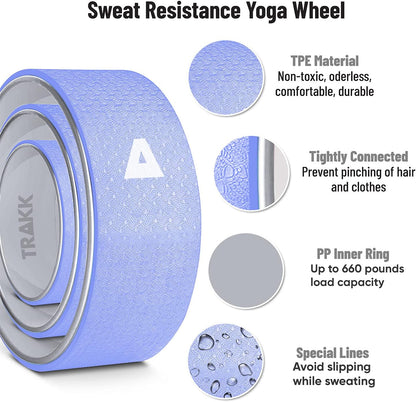 Sport 12 Inch Foam Roller Yoga Wheel for Back Pain Relief, Stretching, Tissue Massage, and Spinal Alignment, Supports 350 Pounds, Silver & Blue