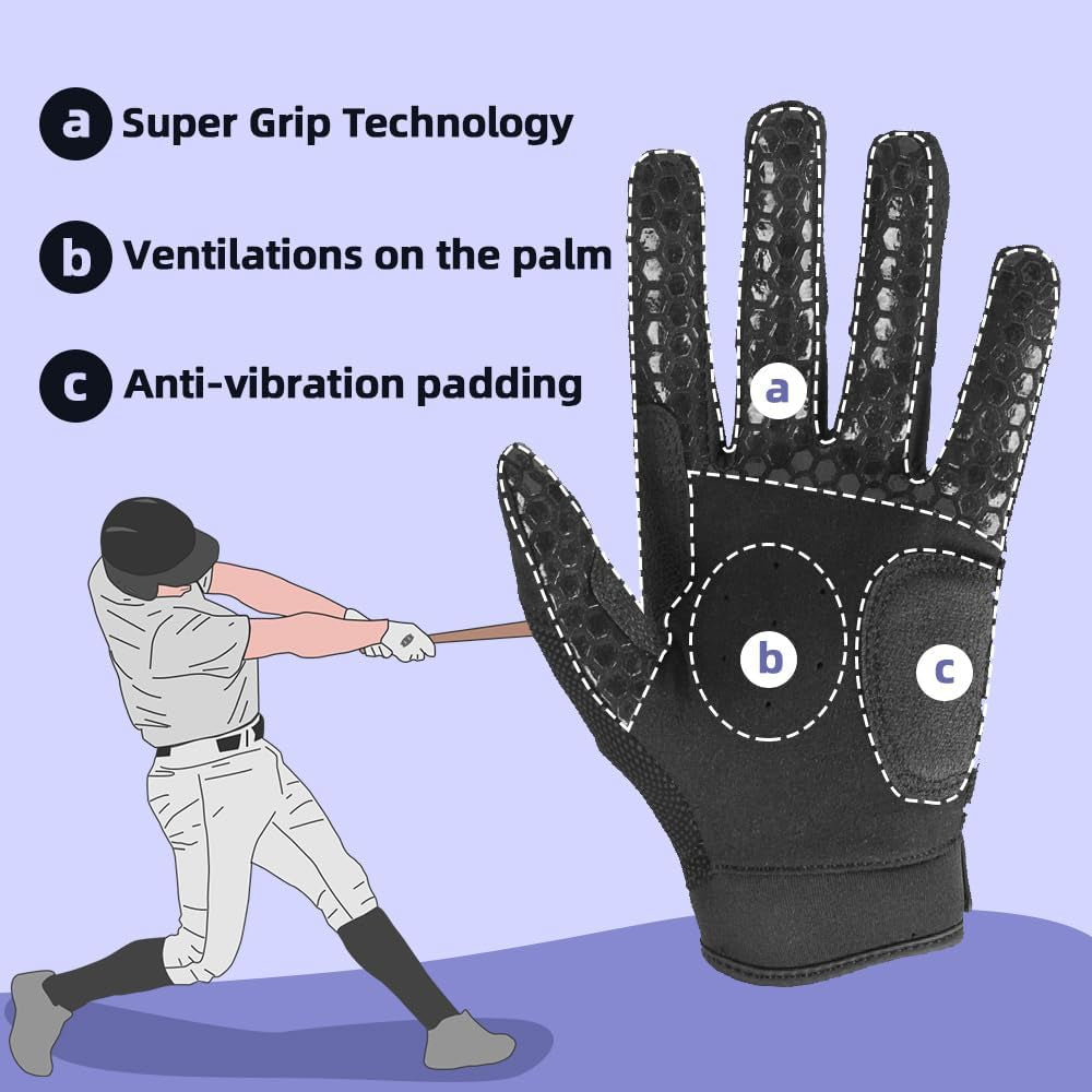 B-A-R PRO 2.0 Signature Baseball/Softball Batting Gloves Super Grip Finger Fit for Adult and Youth