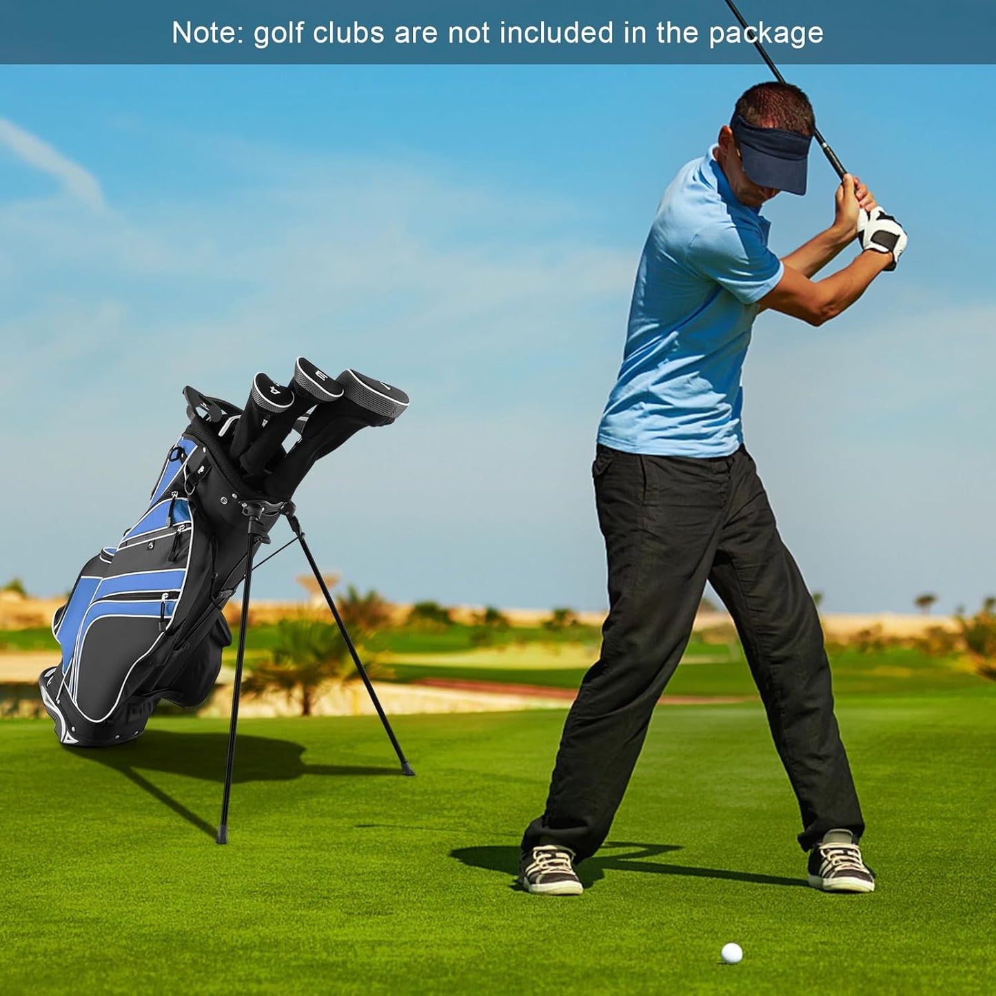 Golf Stand Bag, 6 Way Divider Golf Club Bag with 8 Pockets, Rain Hood, Umbrella Holder & Glove Sticker, Portable Lightweight Golf Bag for Men Women