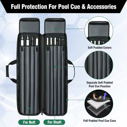 Pool Cue Case 4X5, Soft Padded with Multi-Pocket for 4 Butts and 5 Shafts, Pool Stick Case with Shoulder Straps for Pool Cue