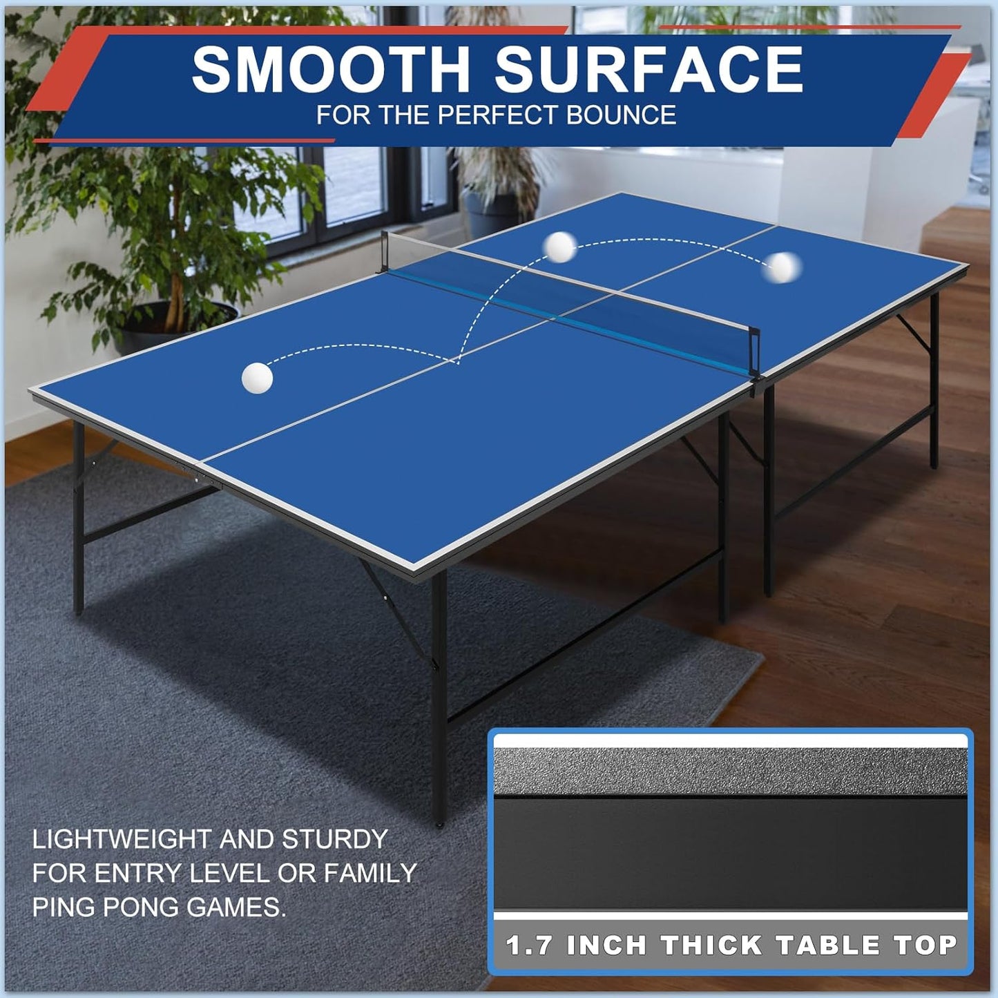 Ping Pong Table Set for Outdoor and Indoor, 9FT Foldable Table Tennis Table with Net, 2 Paddles, 2 Balls, Steel Outdoor Ping Pong Net Set & Frame, Multi Use Conference Table Dining Table