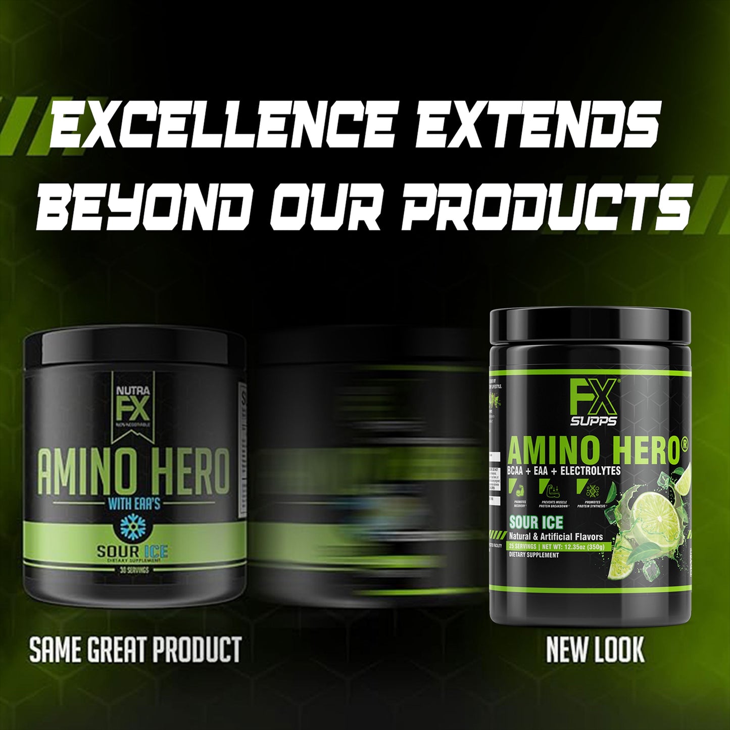 FX Supps Amino Hero BCAA Amino Acids Intra-Workout Powder, Sour Ice (Lemon Lime), 25 Servings