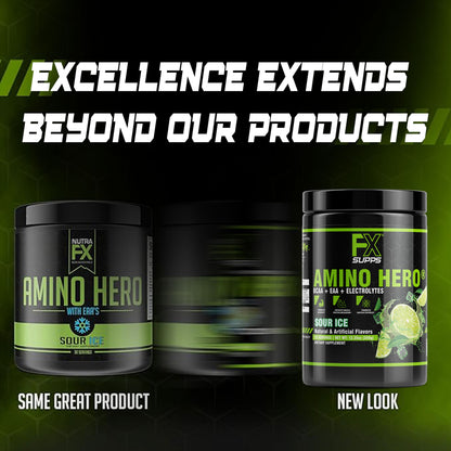 FX Supps Amino Hero BCAA Amino Acids Intra-Workout Powder, Sour Ice (Lemon Lime), 25 Servings