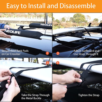 Soft Roof Rack Pads with Two 15 Ft Tie down Straps for Surfboard, SUP Paddleboar